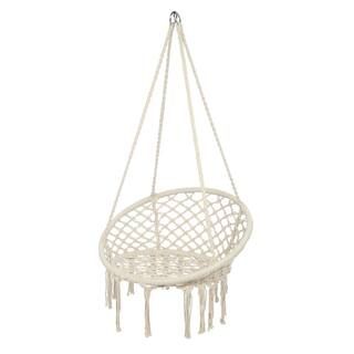 31.5 in. Portable Hammock Rope Chair Outdoor Hanging Air Swing in Beige | The Home Depot