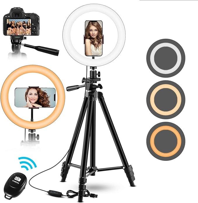 10" Ring Light, Upgraded Selfie Ring Light with 53'' ExtendableTripod Stand &Phone Holder, Perfec... | Amazon (US)