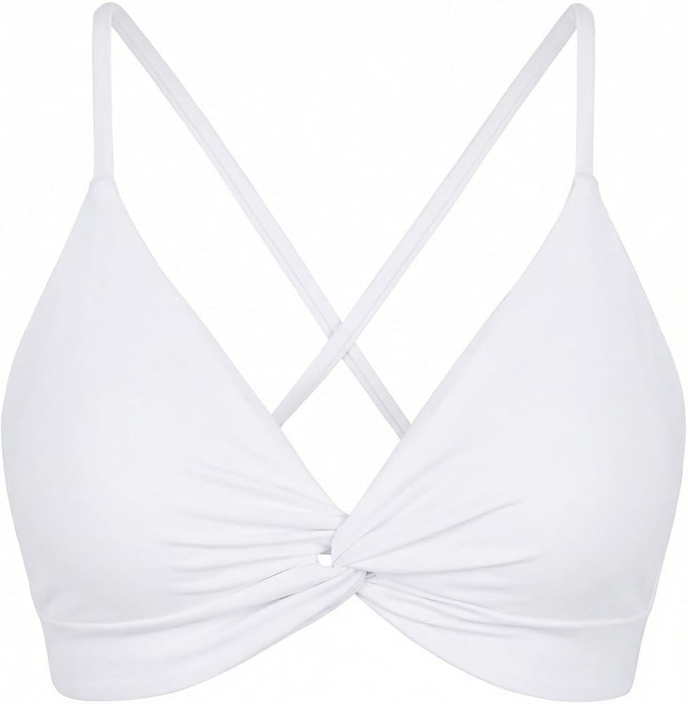 Twist Front Crisscross Back Bikini Top V Neck Self Tie Padded Swimsuit Bathing Suit Tops Only for... | Amazon (US)