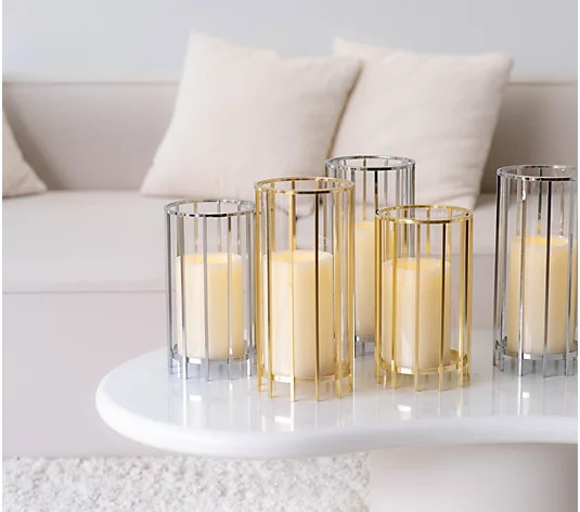 BFF Collection Set of 2 10" & 6" Metal Hurricanes with Wax LED Candles - QVC.com | QVC