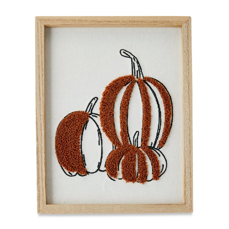 Pumpkin Embroidered Framed Wall Decor, Orange & White, 8" x 10", Harvest by Way To Celebrate | Walmart (US)