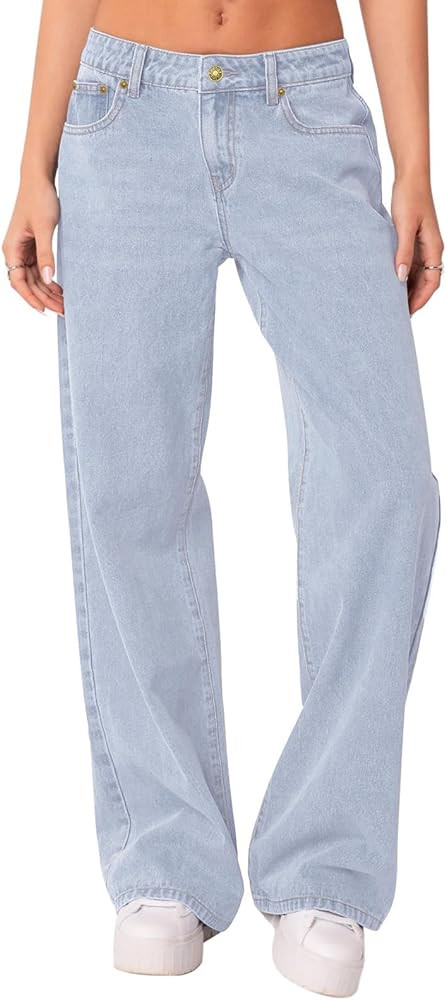 NIMIN Womens Mid Waist Jeans Loose Straight Wide Leg Boyfriend Jeans Casual Y2K Denim Pants with ... | Amazon (US)