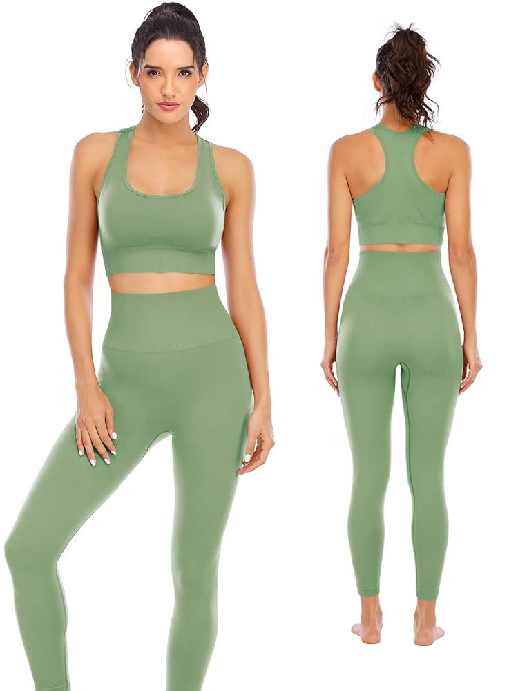 Workout Sets for Women 2 Piece High Waisted Seamless Leggings with Padded Stretchy Sports Bra Set... | Amazon (US)