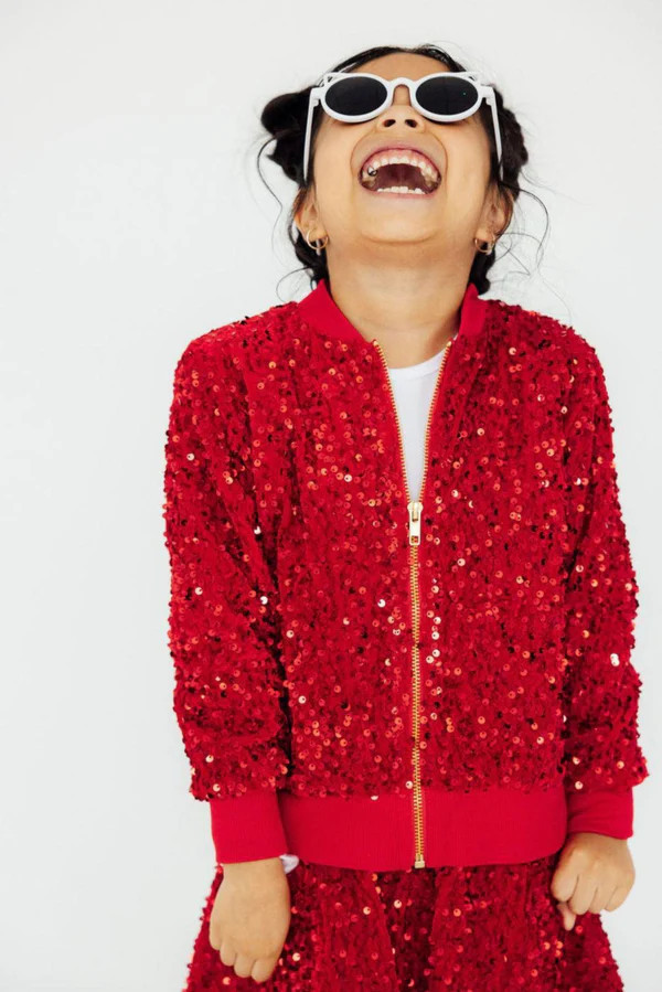 Red Velvet Sequin Jacket | Mila & Rose