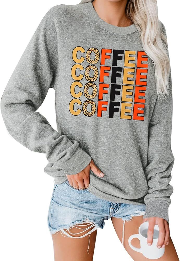Coffee T Shirts Women Coffee Coffee Coffee Letter Print Sweatshirt Cute Graphic Tshirt Tee Top with  | Amazon (US)