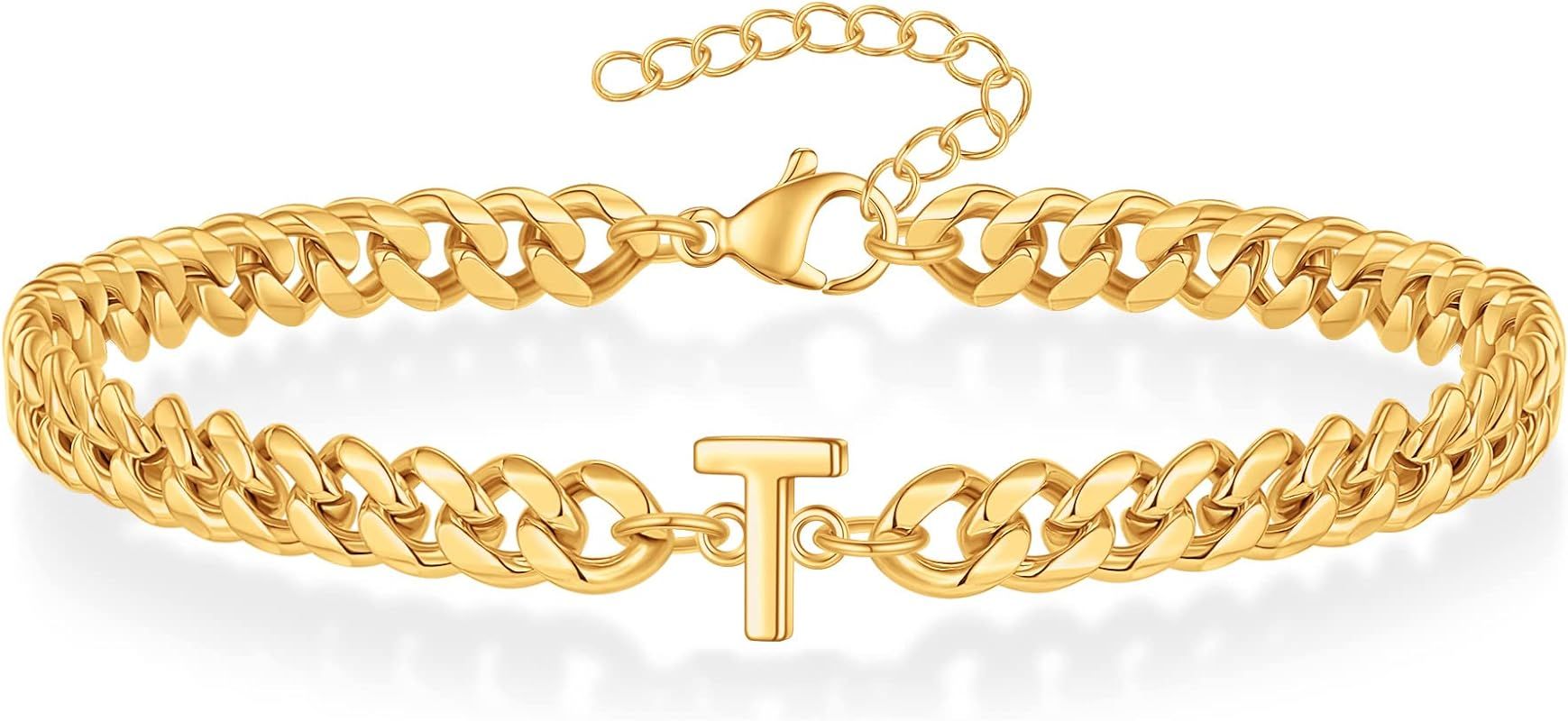 Cuban Link Chain Bracelet for Men Boys, 5mm Gold/Silver Cuban Link Bracelet with Initials Dainty ... | Amazon (US)