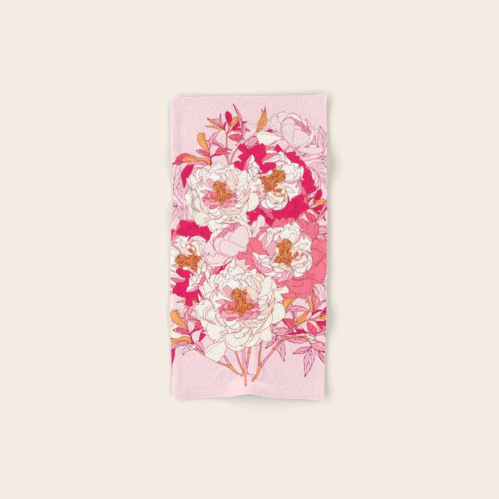 Pink flowers of peonies Bath Towel | Society6