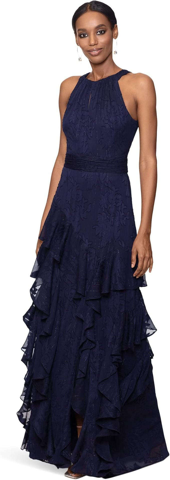 Xscape Long Chiffon Tiered Ruffle Dress Navy 4 | Amazon (US)
