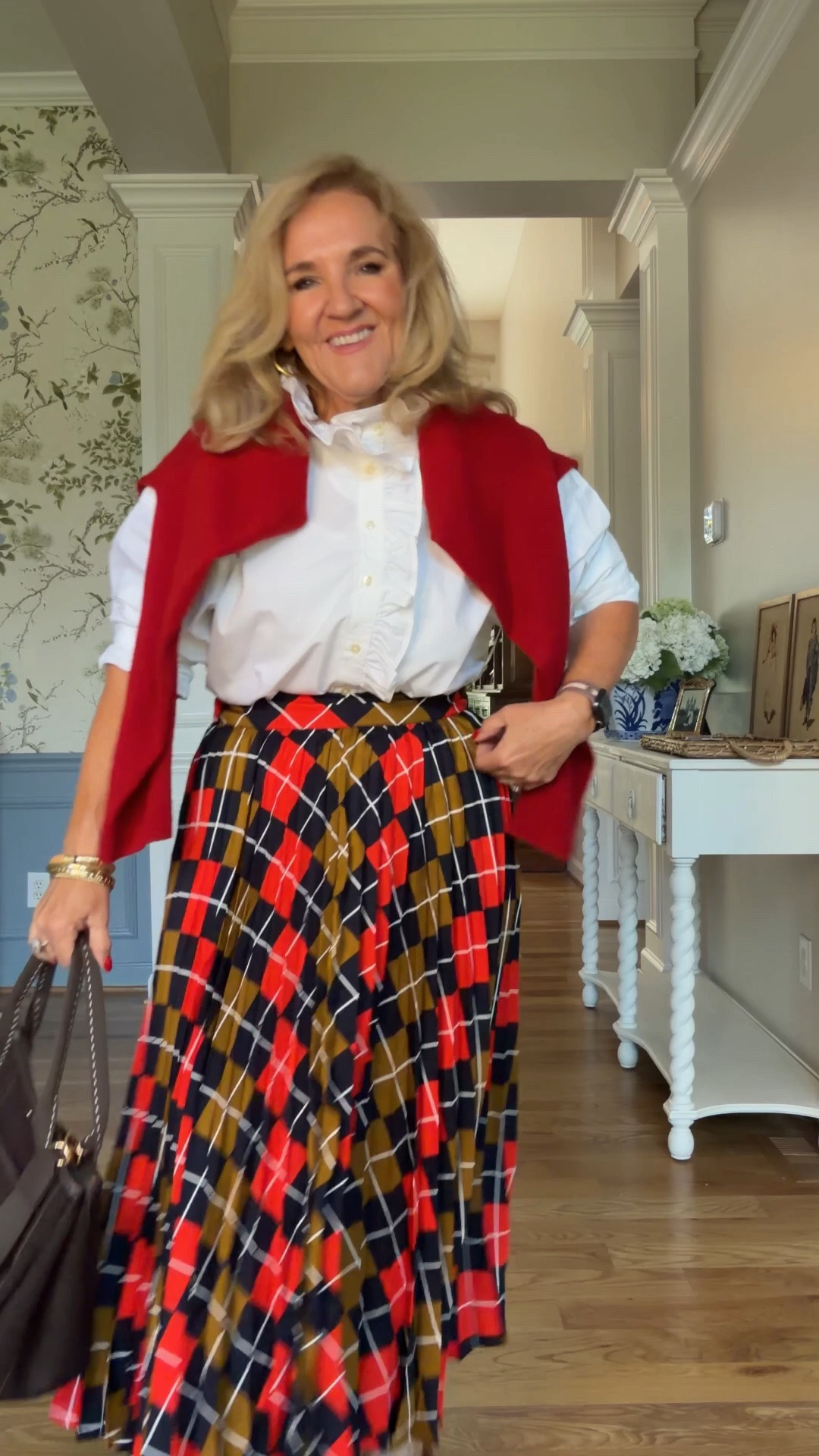 Argyle skirt small
White blouse med (I do think the small would be better)
Cashmere sweater med 

#LTKOver40 #LTKootd #LTKWorkwear