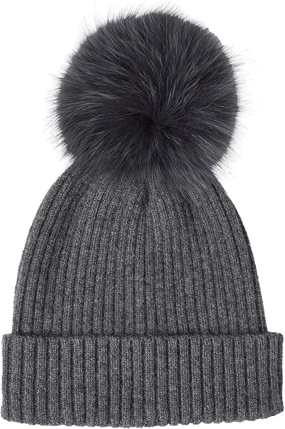 MISOOK Cashmere Ribbed Knit Pom Pom Hat - Winter Hats for Women Chunky Knit Beanie Hat Trendy Cut... | Amazon (US)