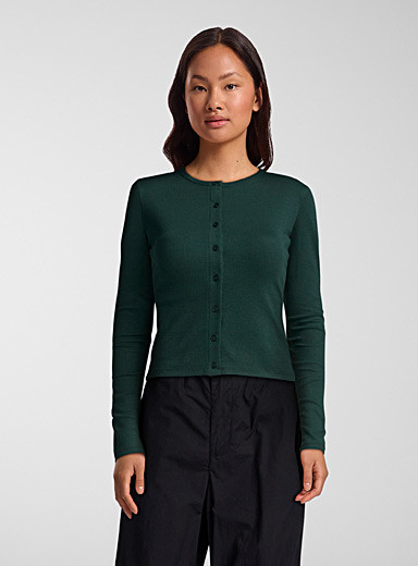 Fine ribbed button-up cardigan | Simons