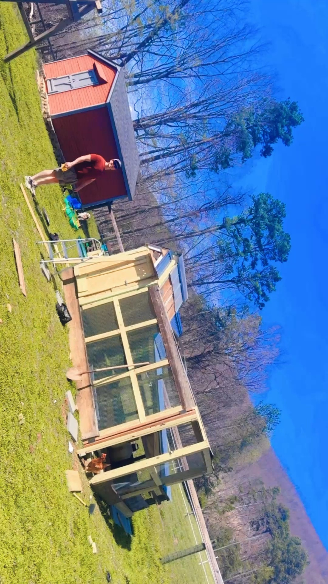 84 degrees 😎 and sunny ☀️ outside, both littles 👶🏼 are down for their naps 💤, and my man 😘🔥 is back at it workin’ on the chicken coop 🐓- look how goodddd it’s looking y’all!! 😍 