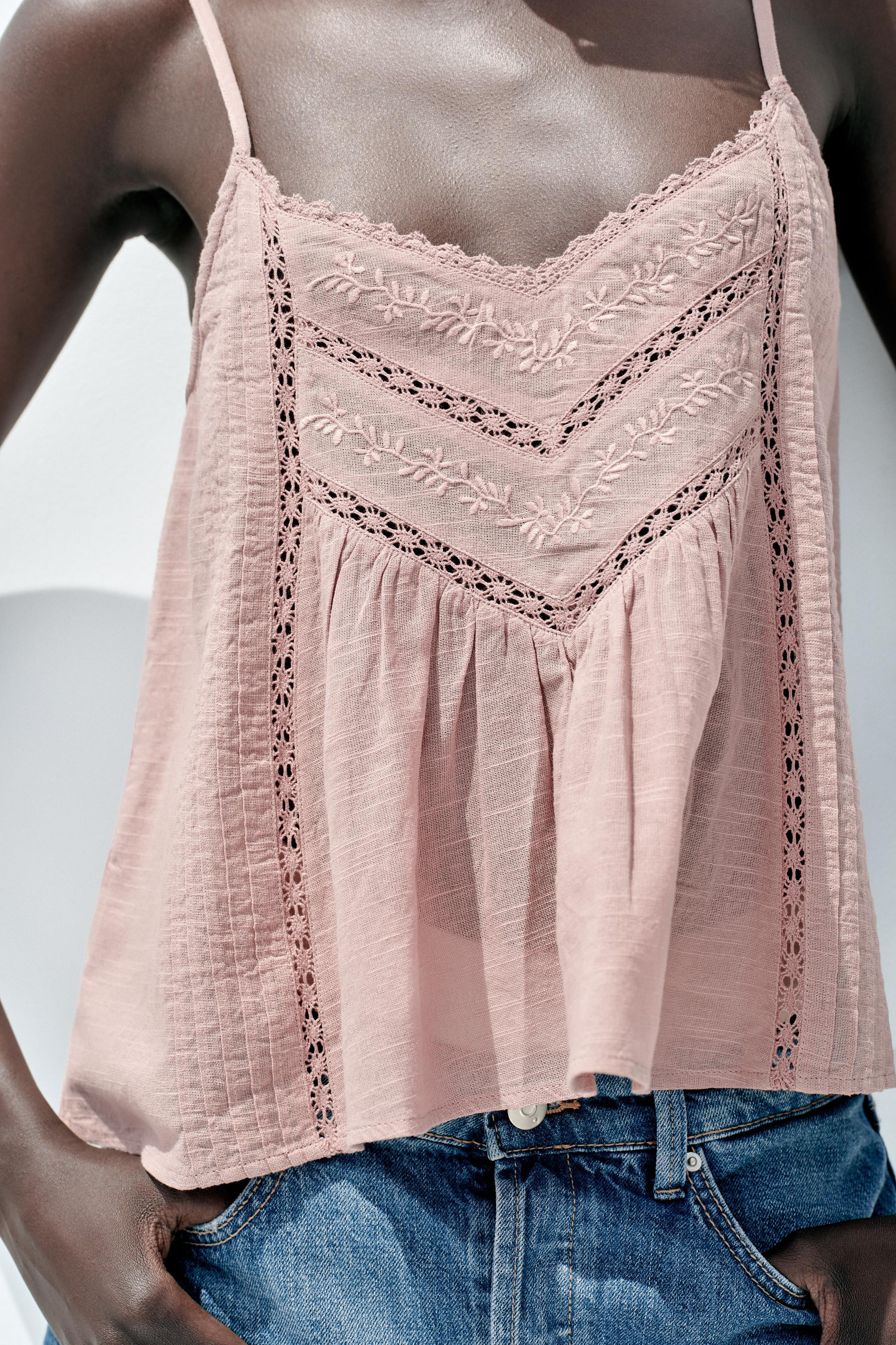 EMBROIDERED COTTON TOP | Zara AU