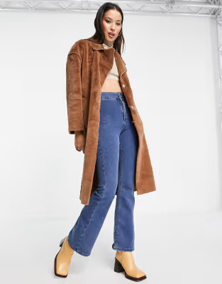 Only long bonded faux-fur coat in brown | ASOS (Global)