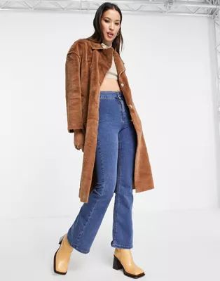 Only long bonded faux-fur coat in brown | ASOS (Global)