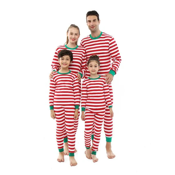 Elowel Matching Family Christmas Pajamas - Red & White Striped 2-Piece Set | Walmart (US)