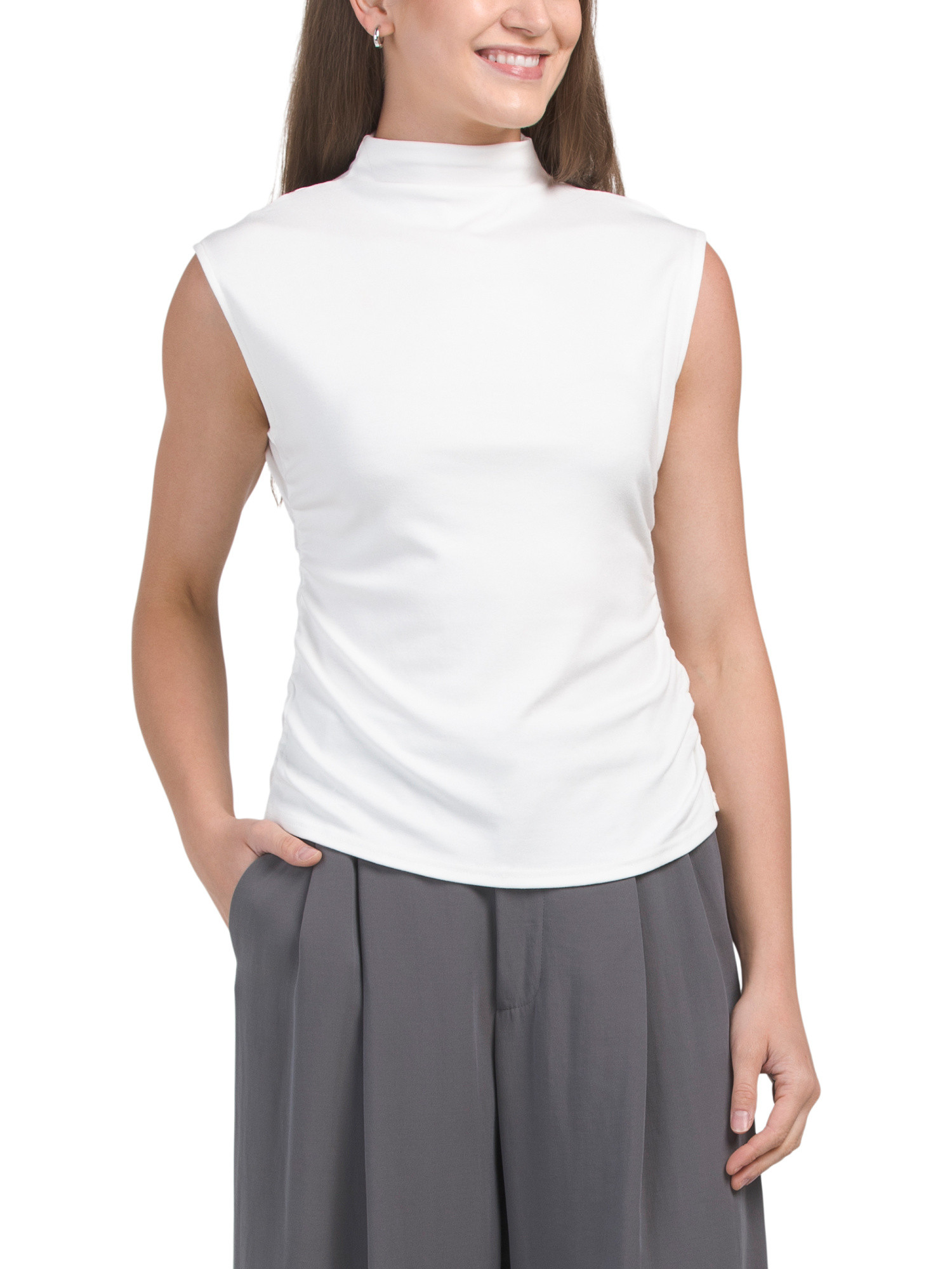 Mock Neck Rib Gathered Tank Top | TJ Maxx