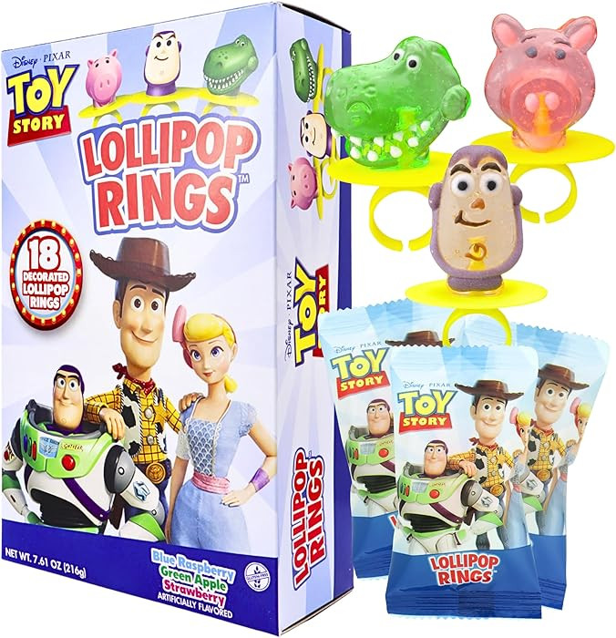 Toy Story Individually Wrapped Lollipop Rings Birthday Party Supplies, Buzz Lightyear, Rex, and H... | Amazon (US)