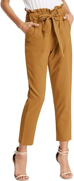 GRACE KARIN Women's Paper Bag Waist Pants Slim Fit Casual Office Pencil Pants | Amazon (US)