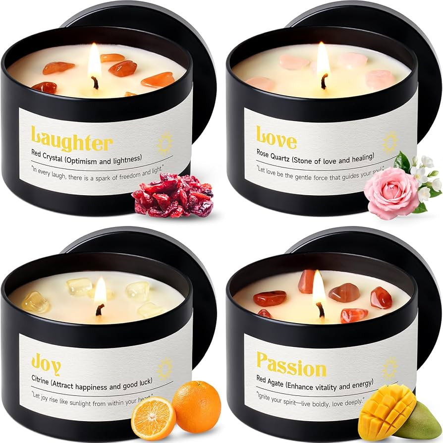 Amazon.com : AOOVOO Crystal Energy Candles Set for Women - 4 Pack 26 oz Soy Wax Candles for Home ... | Amazon (US)