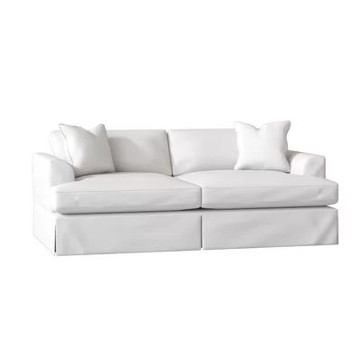 Carly 93" Recessed Arm Sofa Wayfair Custom Upholstery™ Body Fabric: Max Stone, Throw Pillow Fabric:  | Wayfair North America
