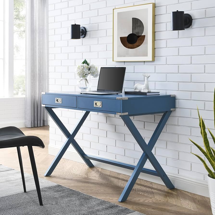 42" Writing Desk with 2 Drawers, Modern Home Office Small Computer Desk with Storage, Rectangular... | Amazon (US)