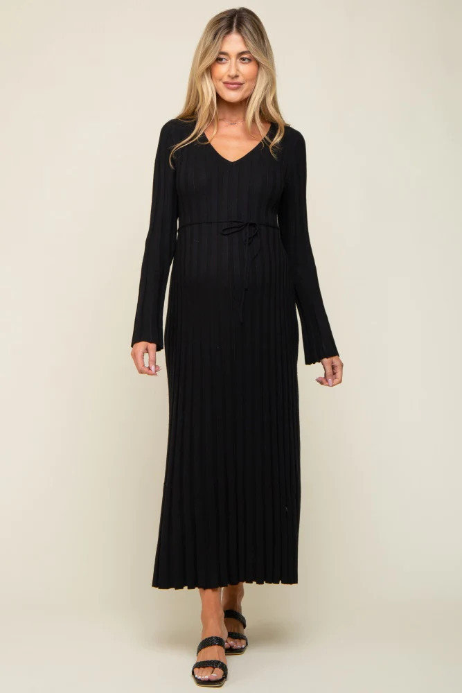 Black Ribbed Maternity Knit Maxi Dress | PinkBlush Maternity