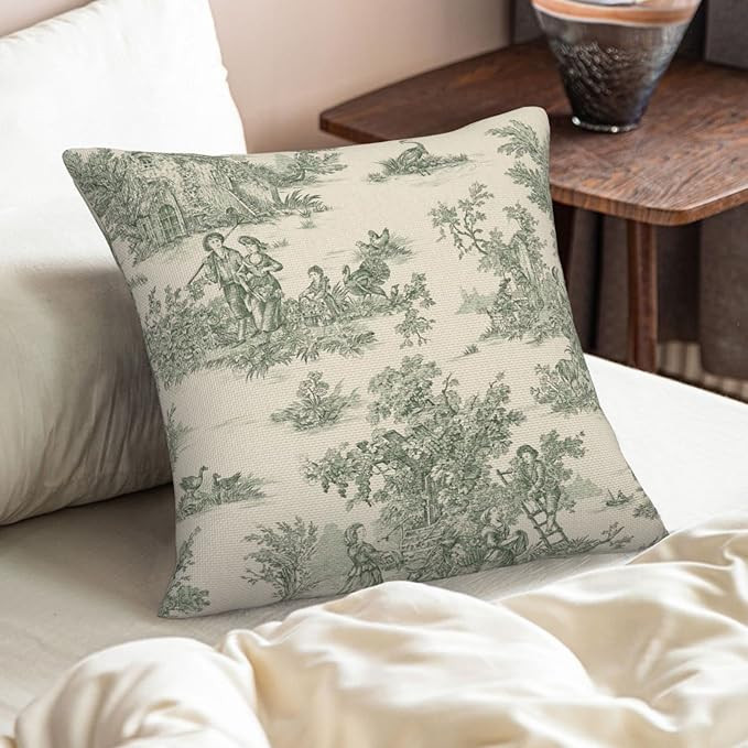 Toile Pillow Covers,French Country Decor,Vintage Throw Pillows,Green Pillow Cover,Linen Pillow Co... | Amazon (US)