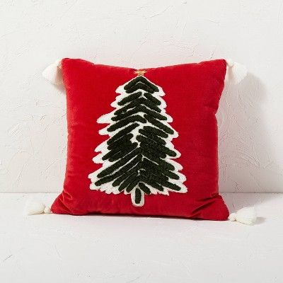 Christmas Tree Embroidered Velvet Square Throw Pillow Red - Opalhouse&#8482; designed with Jungal... | Target