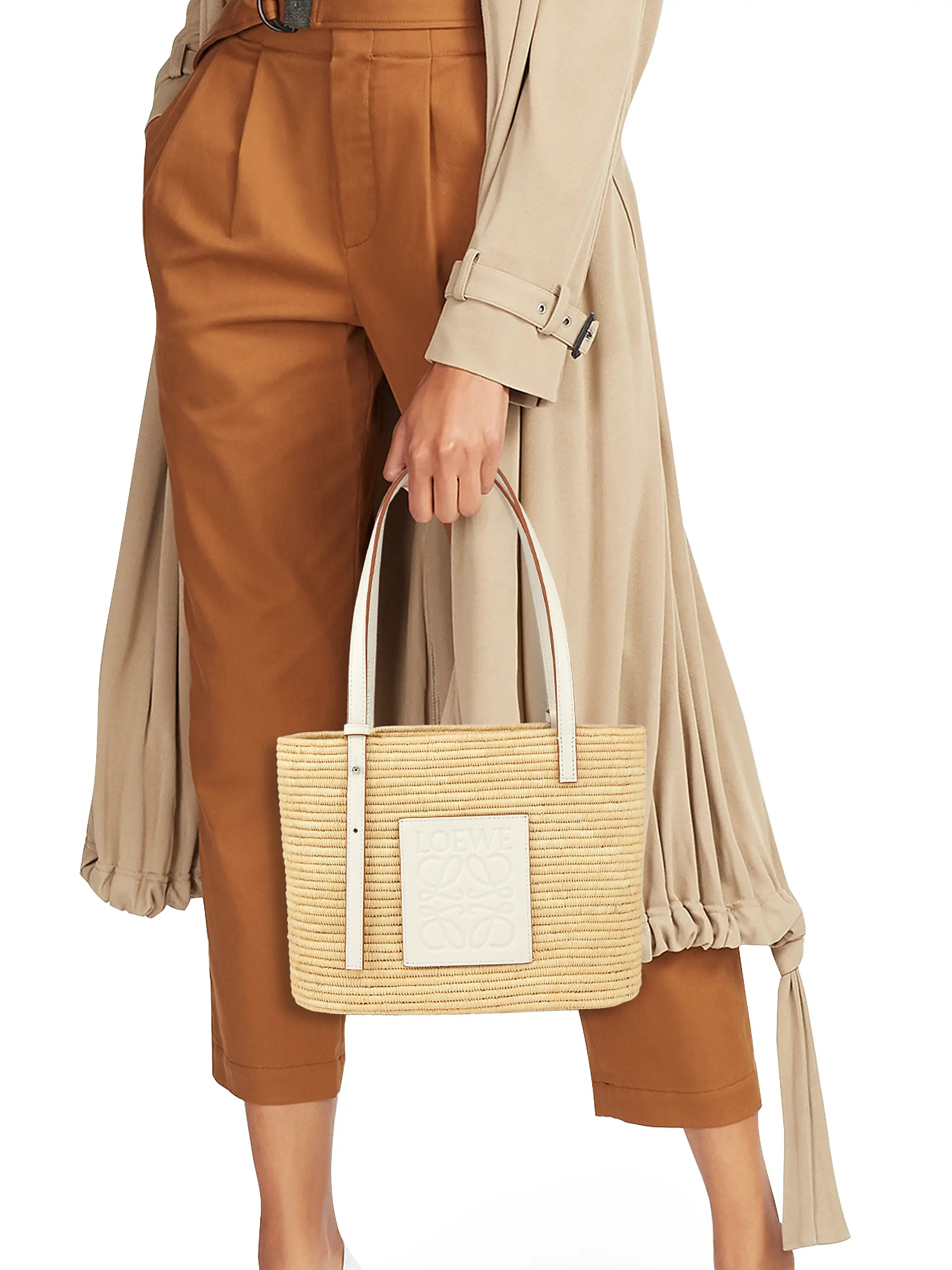 Paula's Ibiza Small Square Leather-Trimmed Raffia Basket Bag | Saks Fifth Avenue