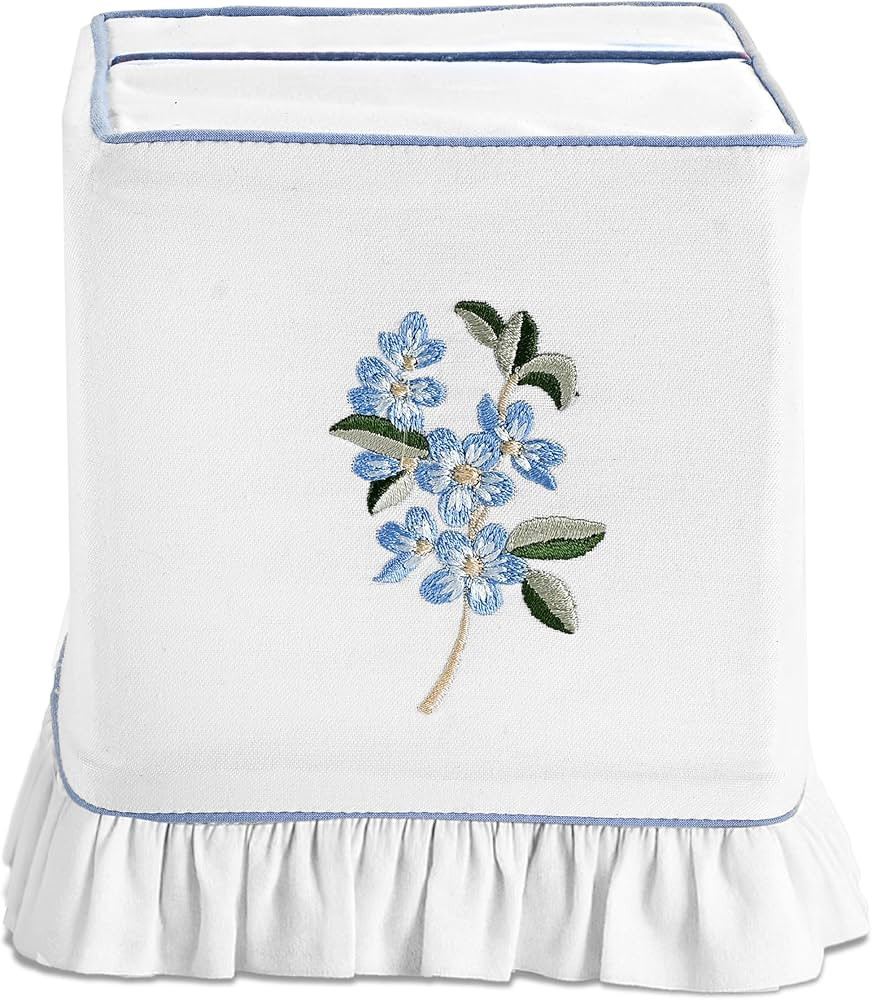 Ridhi Embroidered Blue Floral Premium 400 TC White Cotton Tissue Box Cover with Velcro Closure So... | Amazon (US)