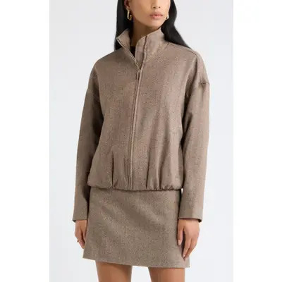 Open Edit Herringbone Bomber Jacket in Brown Tweed at Nordstrom, Size X-Small | Nordstrom