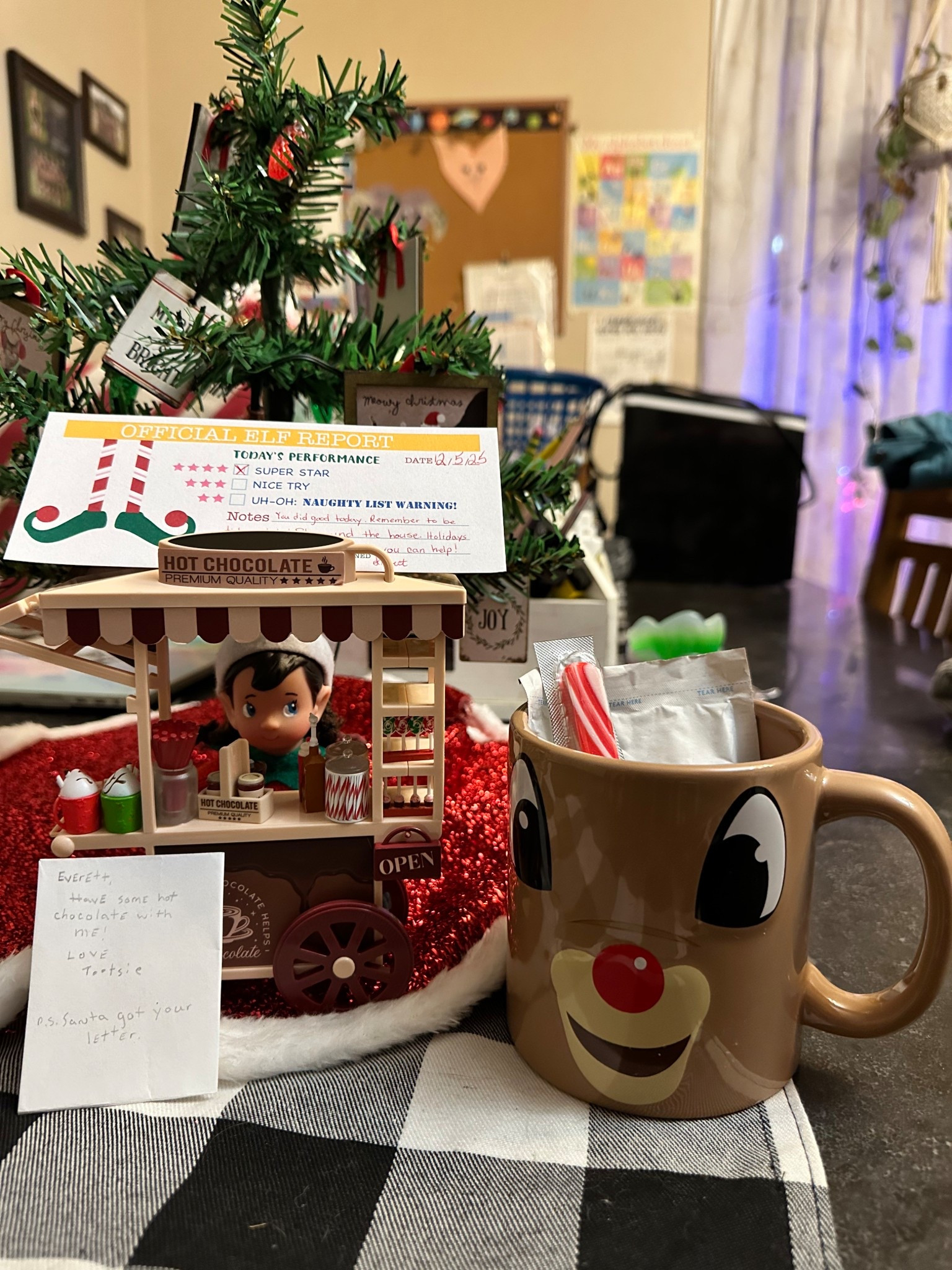 Elf on the Shelf idea!

Have some hot chocolate with me! I got the hot chocolate stand at $5 Below for $5! I used a mug and hot chocolate supplies we had at home but I got the chocolate and peppermint spoons at Dollar Tree! 

#LTKKids #LTKHoliday #LTKSeasonal