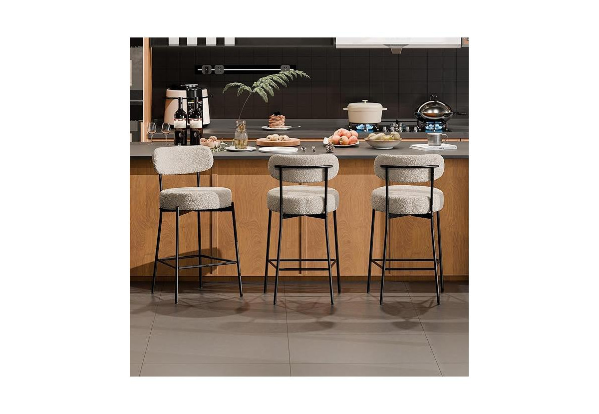 Dyhome Bar Stools Set of 3, 24 Inches Modern Counter Height Bar Stools with Curved Back, Upholstered Boucle Barstools for Kitchen Island, Cafe - Grey | Macy's