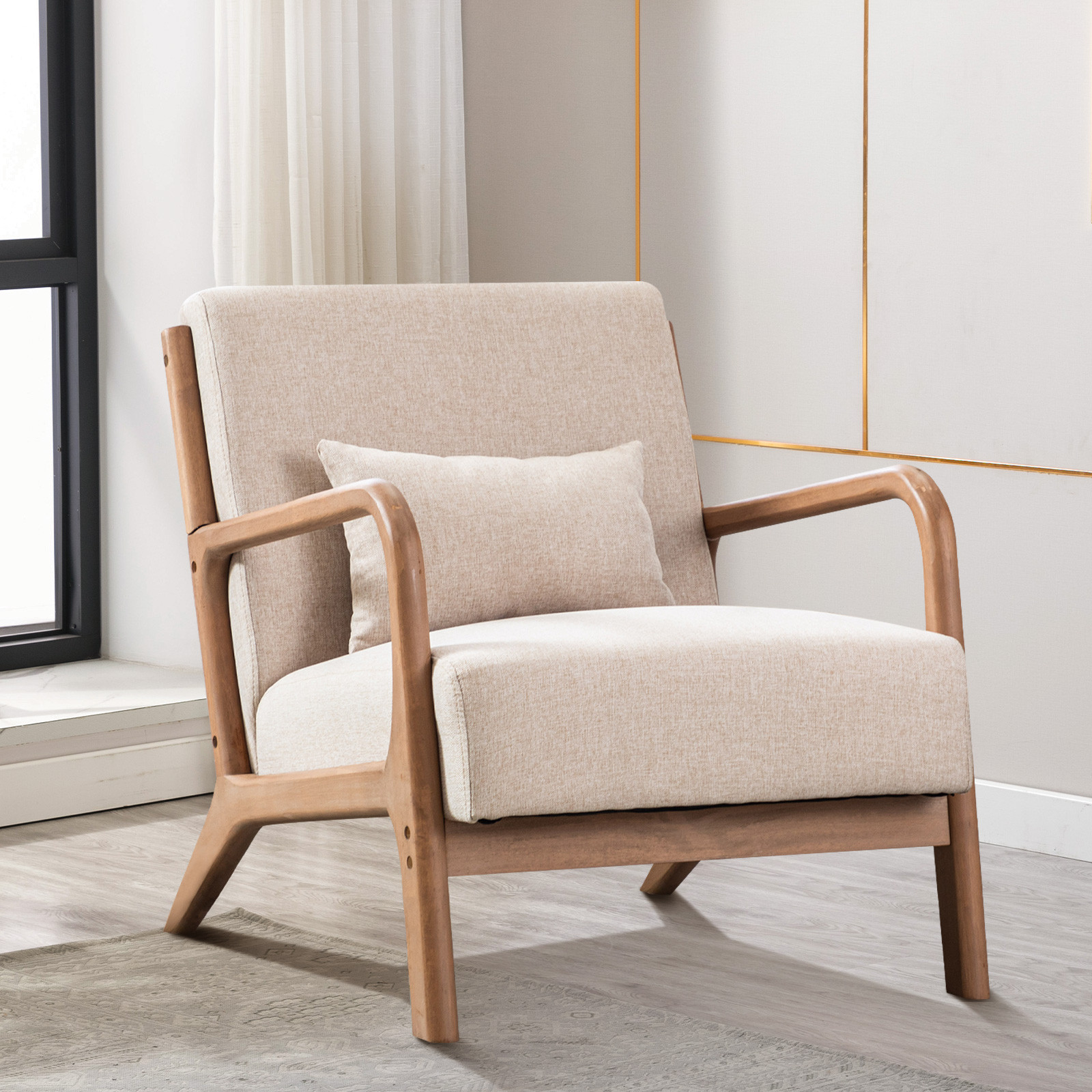 Bonzy Home Mid Century Modern Accent Chair, Beige - Walmart.com | Walmart (US)