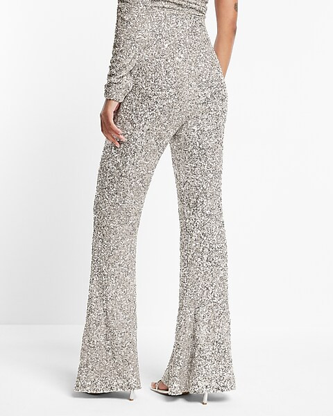 Super High Waisted Sequin Flare Pant | Express