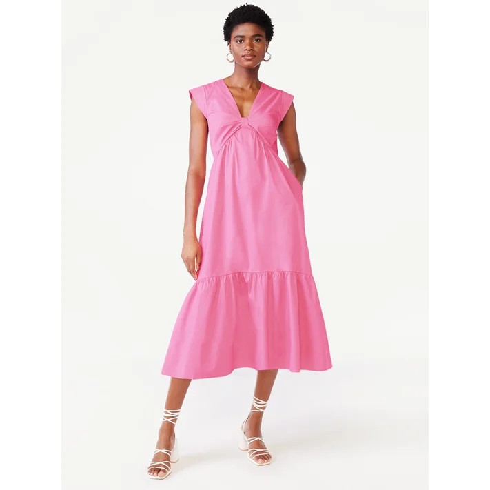 Scoop Women's Knot Front Midi Dress | Walmart (US)