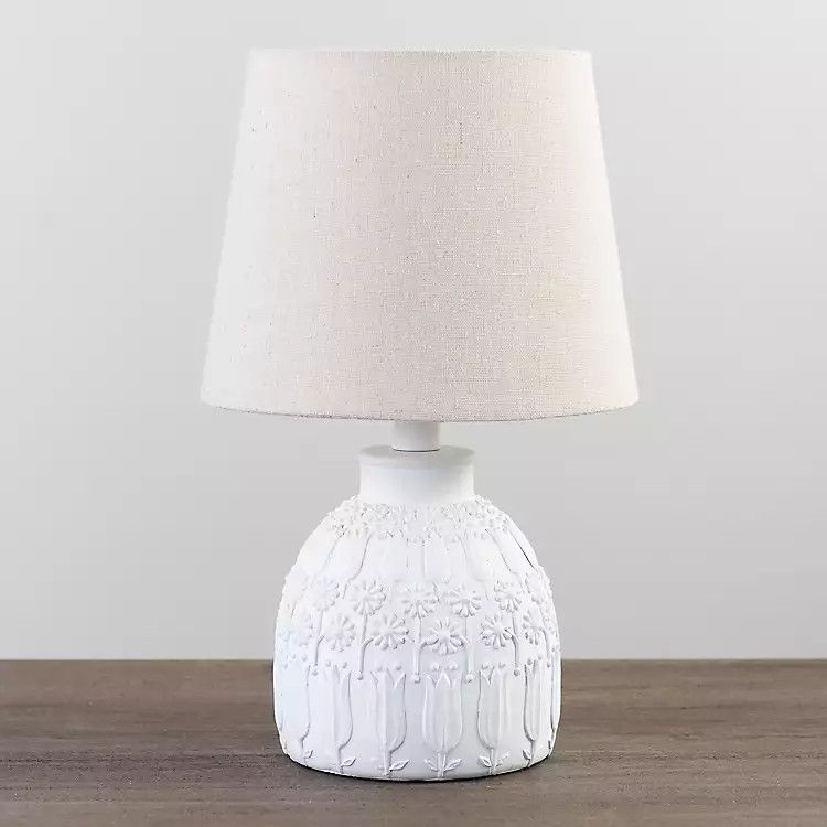 White Embossed Flowers Table Lamp | Kirkland's Home