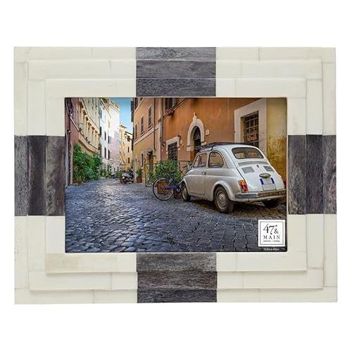 47th & Main Bone Inlay Vintage Picture Frame, Holds 6.5" x 4.5" Photo, Cream/Blue | Amazon (US)