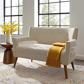 Modway Sheer Upholstered Fabric Mid-Century Modern Loveseat, Sand | Amazon (US)