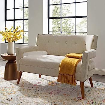 Modway Sheer Upholstered Fabric Mid-Century Modern Loveseat, Sand | Amazon (US)