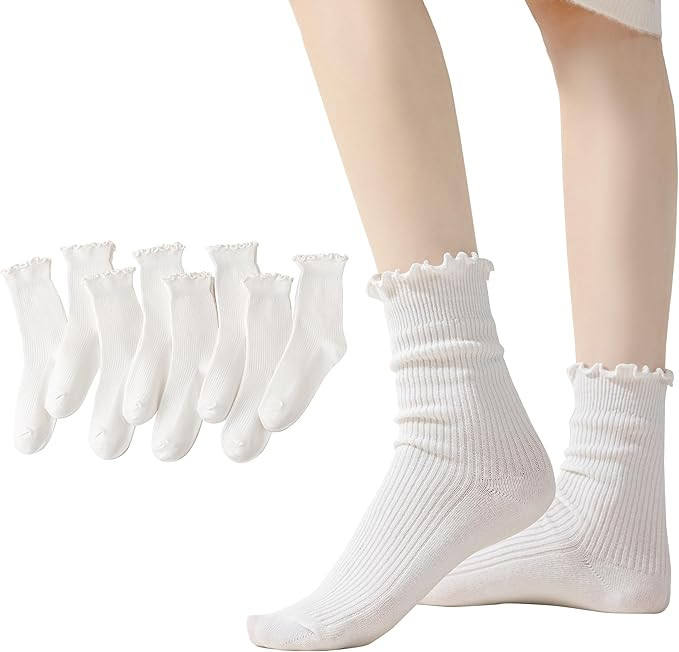 DAUCO 8 Pack Ruffle Socks Frilly Socks Womens Cute socks for Women Socks Slouchy Cotton Socks Wom... | Amazon (US)