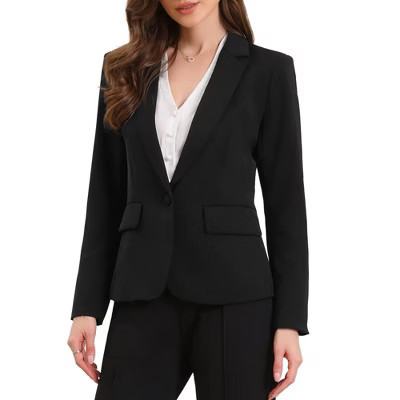 INSPIRE CHIC Women's One Button Notch Lapel Long Sleeve with Shoulder Pads and Pockets Blazer Large Black | Target