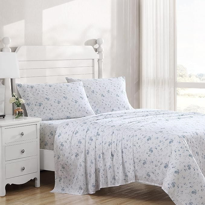 Laura Ashley - Queen Sheet Set, Buttery-Soft Bed Sheets with a Naturally Silky Smooth Cotton Sate... | Amazon (US)