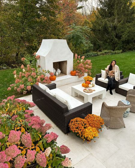 Kat Jamieson shares her outdoor patio. Backyard, entertaining, holiday decor, fall outfit, sofa, couch, coffee table, fireplace, home, interiors. 

#LTKHoliday #LTKhome #LTKSeasonal