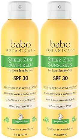 Babo Botanicals Sheer Zinc Continuous Spray Sunscreen SPF 30 with 100% Mineral Active, Unscented 12  | Amazon (US)