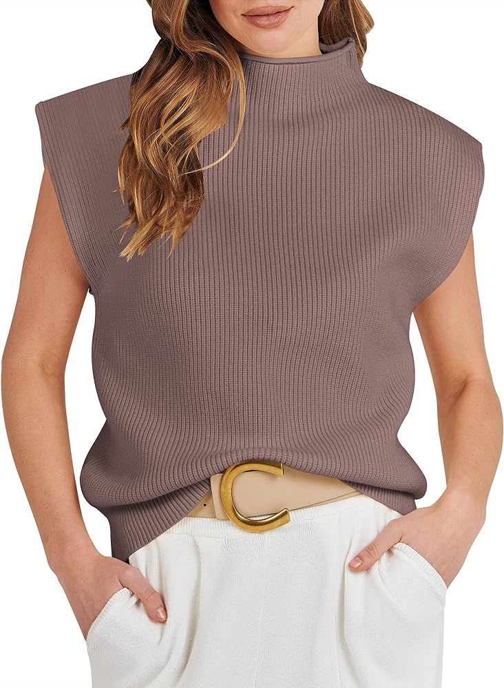 Caracilia Women's Sleeveless Sweater Vest Casual Mock Neck Cap Sleeve Knit Pullover Tank Tops 202... | Amazon (US)