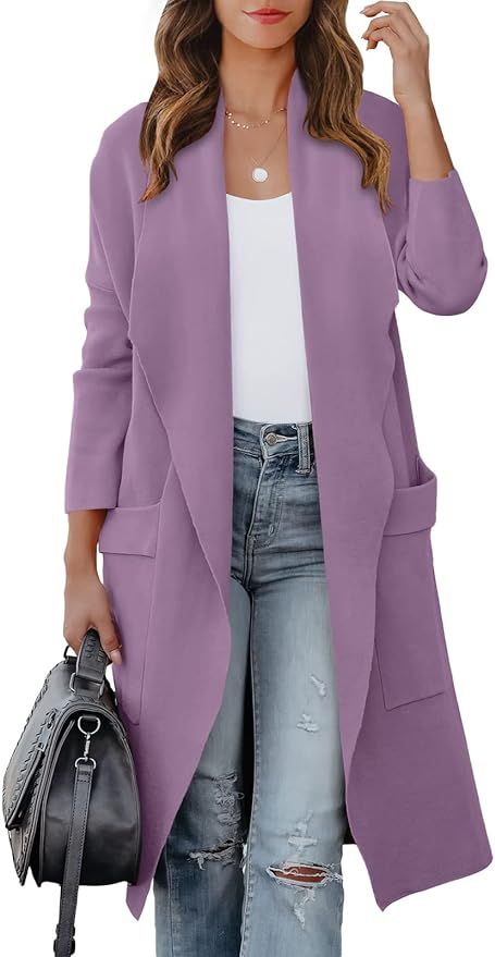 ANRABESS Women's Casual Long Sleeve Draped Open Front Knit Pockets Long Cardigan Jackets Sweater | Amazon (US)