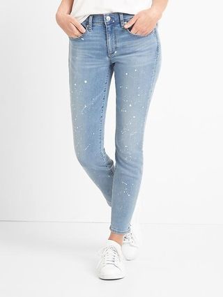 Gap Women Paint Splatter True Skinny Ankle Jeans Size 28 Tall - Medium indigo | Gap US