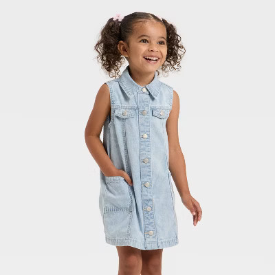 Toddler Girls' Sleeveless Denim Dress - Cat & Jack™ Light Wash 12M | Target